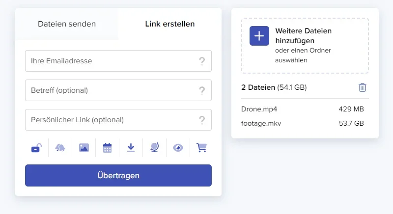 Ein Formular für die Anforderung einer Zahlung und den Verkauf von Dateien