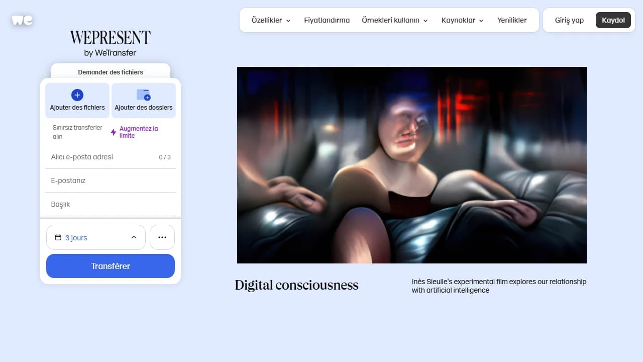 WeTransfer ana sayfası
