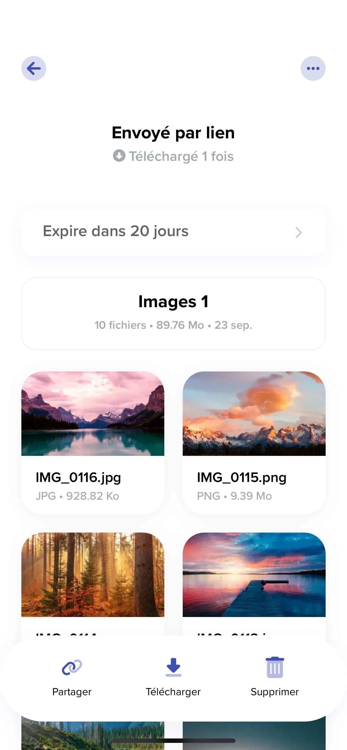 Capture écran de notre app mobile Android montrant l’écran de gestion d’un transfert de fichiers