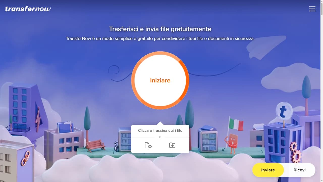 Home page di TransferNow