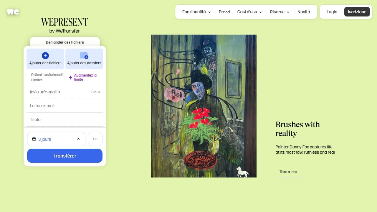 Home page di WeTransfer