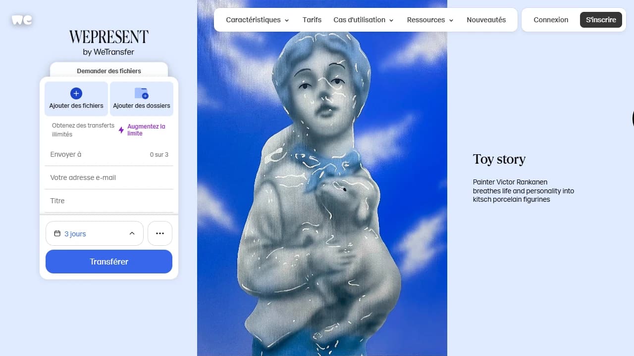 Page d’accueil de WeTransfer