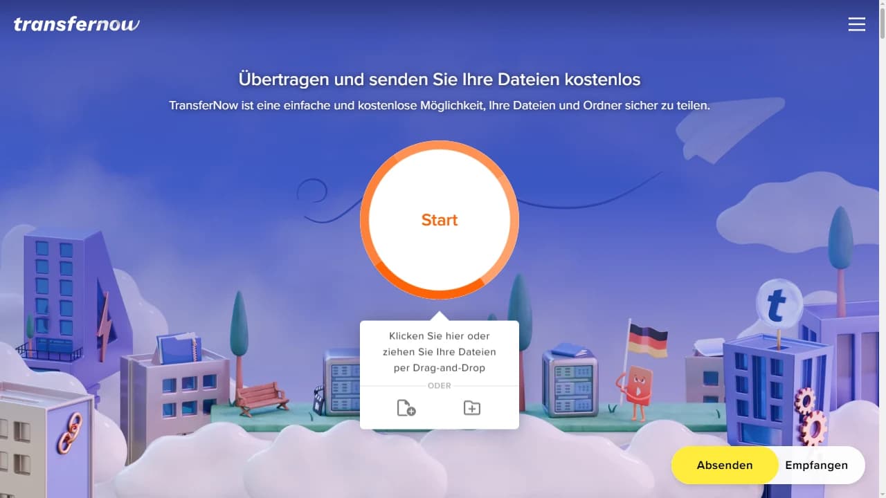 Startseite von TransferNow